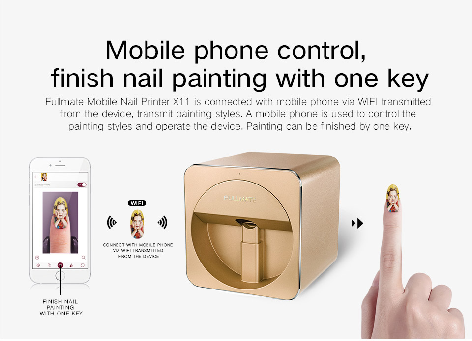 O'2nails V11 - Impresora digital portátil para uñas, con control desde un  teléfono inteligente, de WiFi inalámbrico. Paquete de esmalte de uñas de  gel